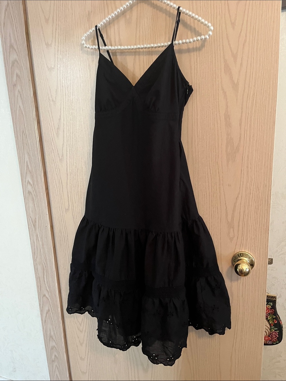 GAP Black Tiered Slip Midi Dress with Eyelet Hem